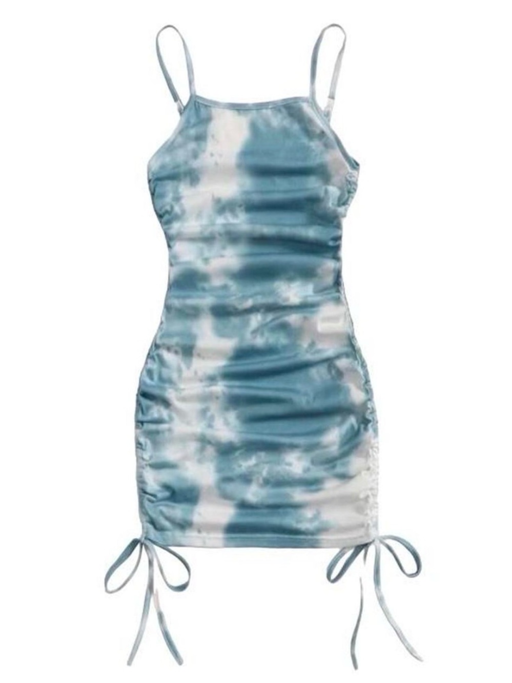 SHEIN Light Blue and White Tie-Dye Slip Dress